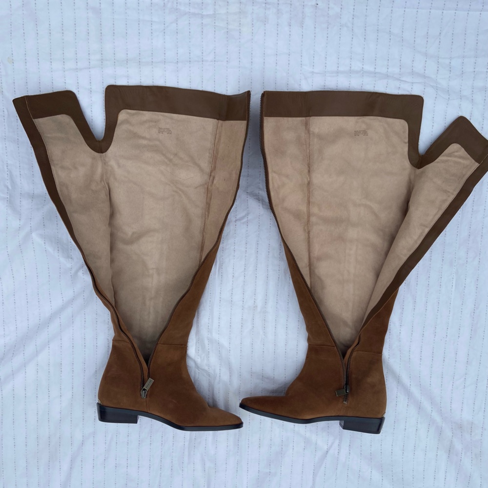Michael Kors Malin Grommet Suede Leather Over The Knee Boots in Caramel - Picture 10 of 11
